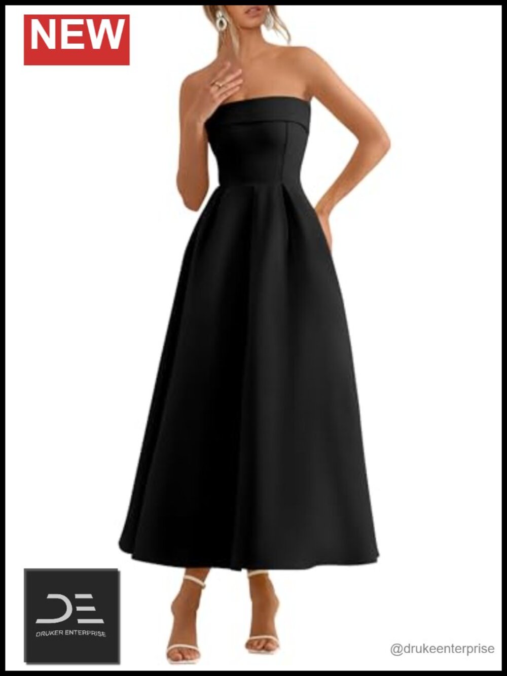 Cocktail Wedding Guest Midi Dress Strapless Tube Top Formal Party